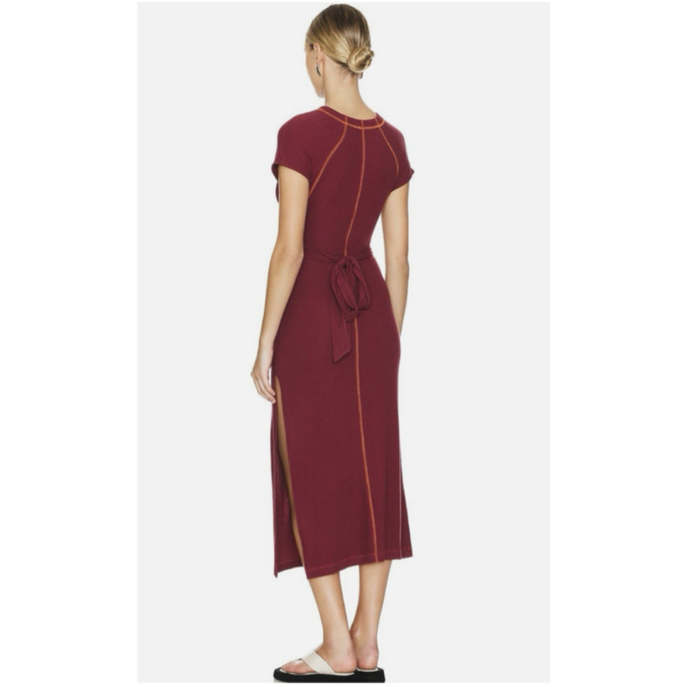 Free People Sunni Dress XS Wild Ginger Burgundy Tie back Knit Midi REVOLVE D6 - Picture 2 of 10